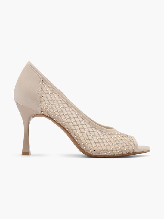 passarela de moda do peep toe salto nude deichmann