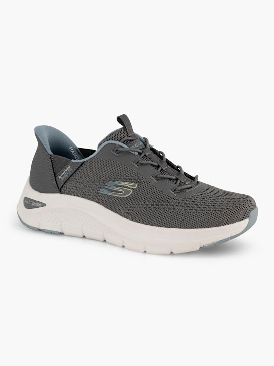 skechers arco conforto amp swift ajuste slip-on treinador cinza deichmann